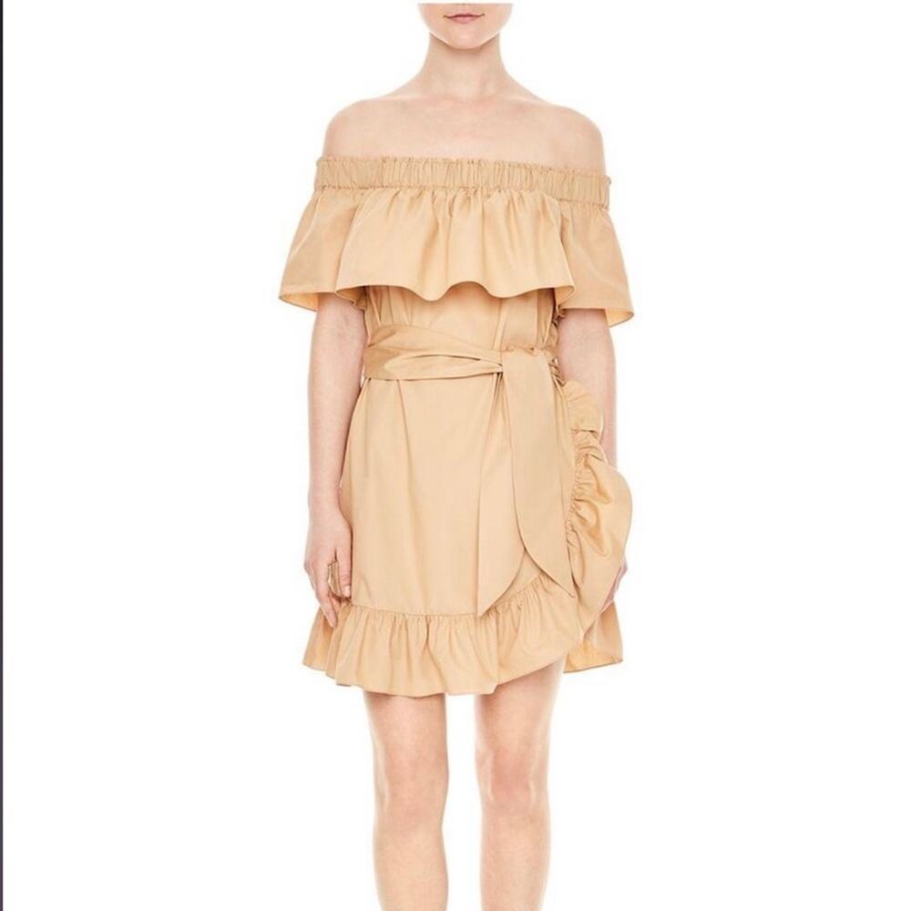 SANDRO Ohio Ruffled Off The Shoulder Beige Dress Mini Size FR 2 , USA 4